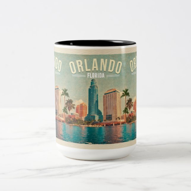Orlando Florida Vintage High buildings Palm 1960s Two-Tone Coffee Mug (Center)
