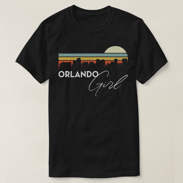 Orlando Girl Retro Sunset City Skyline Souvenir T-Shirt (Design Front)