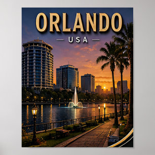 Orlando Lake Eola and Downtown Skyline Poster