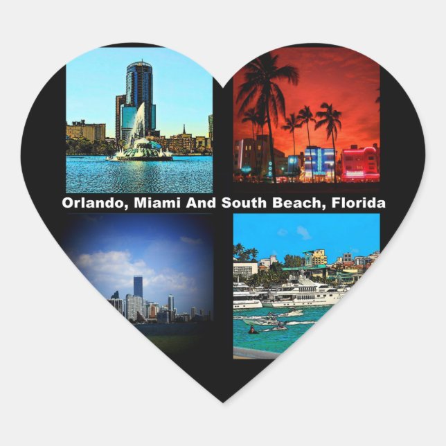 Orlando, Miami, South Beach Collage Heart Sticker (Front)