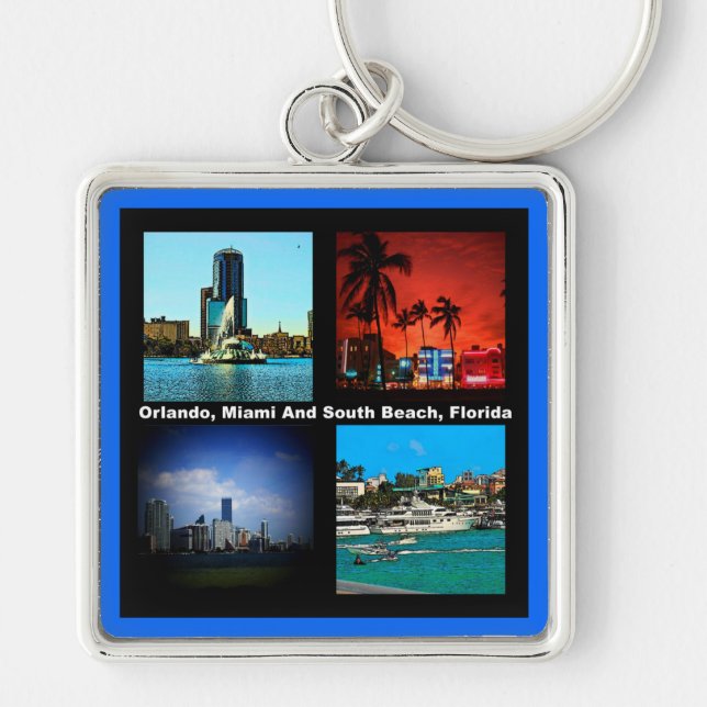 Orlando, Miami, South Beach Collage Key Ring (Front)
