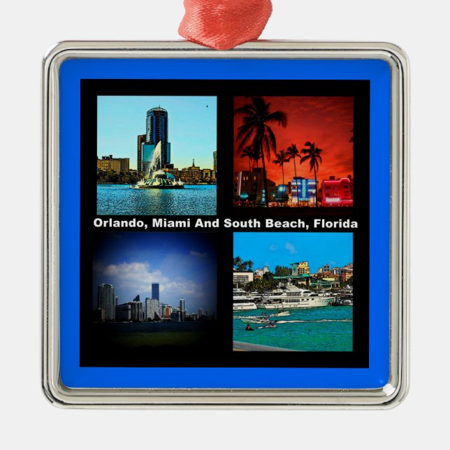 Orlando, Miami, South Beach Collage Metal Tree Decoration (Front)