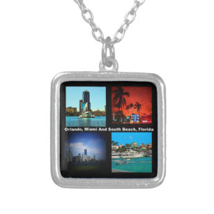 Orlando, Miami, South Beach Collage Silver Plated Necklace