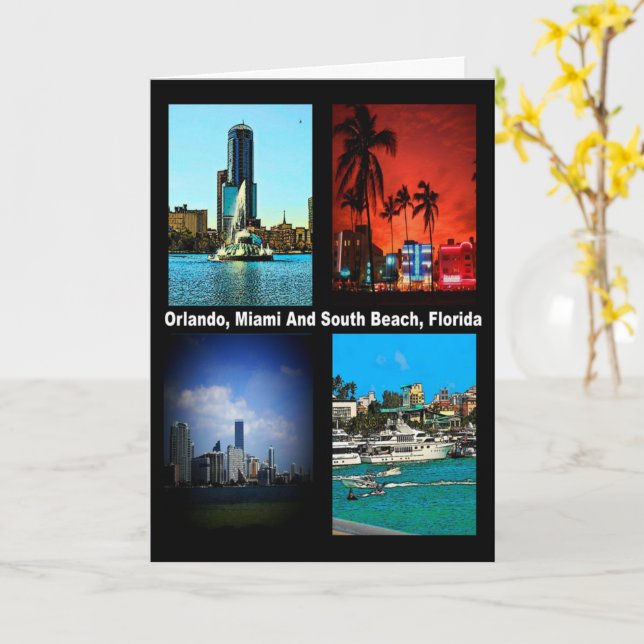 Orlando Miami South Beach Florida Collage Birthday Card (Yellow Flower)