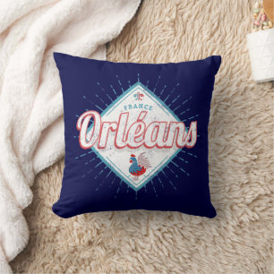 Orleans Loiret France Retro Rooster Vintage Cushion