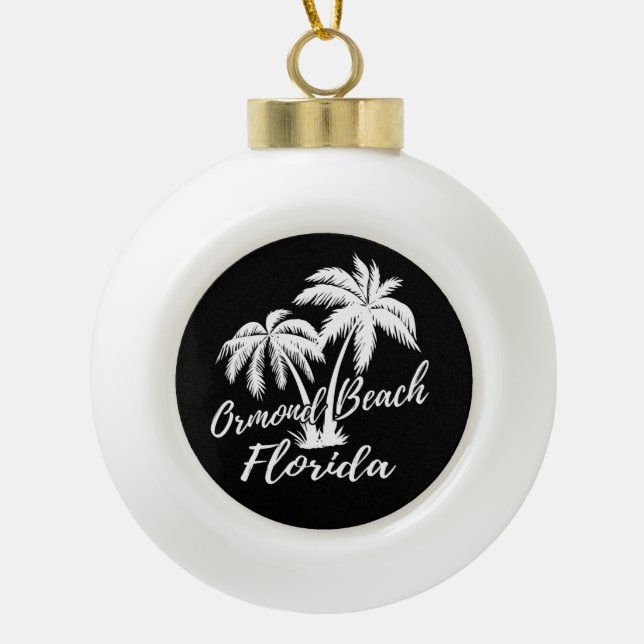 Ormond Beach Florida Palm Trees Beach Ceramic Ball Christmas Ornament (Front)