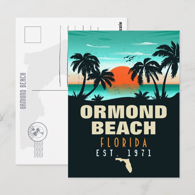 Ormond Beach Florida Retro Sunset Souvenir 60s Postcard (Front/Back)
