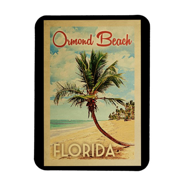 Ormond Beach Palm Tree Vintage Travel Magnet (Vertical)