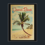 Ormond Beach Palm Tree Vintage Travel Postcard<br><div class="desc">A uniquely retro mid-century modern Ormond Beach Florida art print in vintage travel poster style. It features a curved palm tree on sandy beach with ocean under a blue cloudy sky.</div>