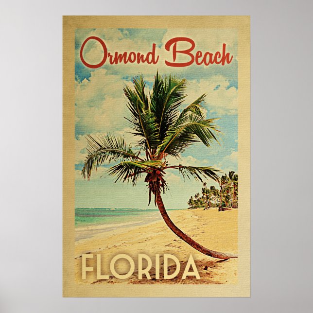 Ormond Beach Poster Palm Tree Vintage Travel (Front)