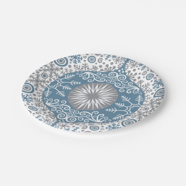 Ornament and Snow Winter Paper Plates (Angled)