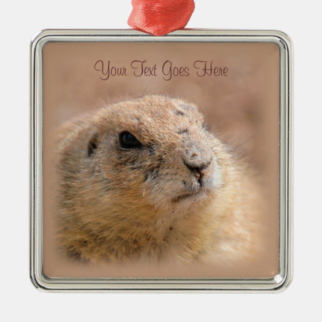 Ornament: Black-tailed Prairie Dog (Premium Sqr) Metal Tree Decoration (Front)