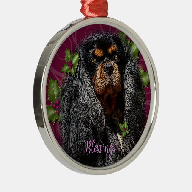 Ornament, Cavalier Spaniel Black and Tan Gift Metal Tree Decoration (Right)