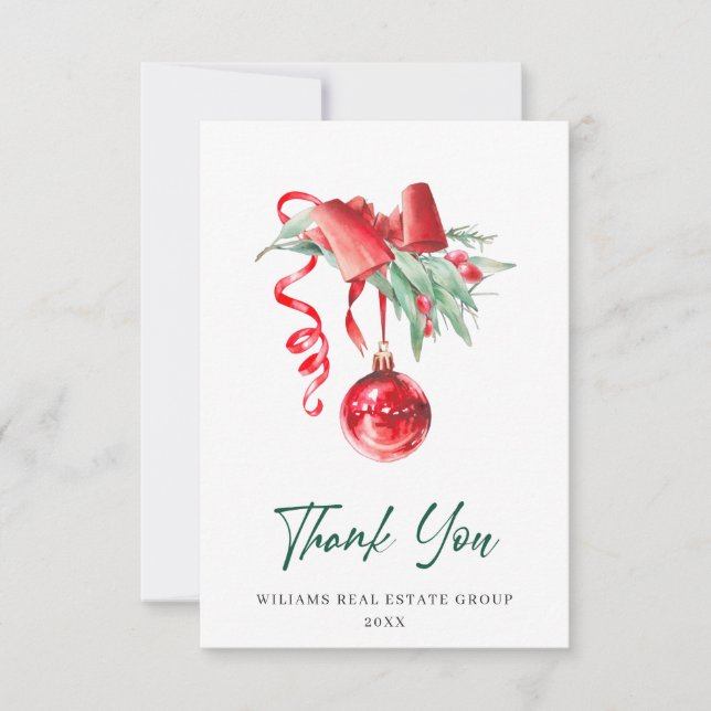 Ornament Christmas Greeting Holiday Thank You Card (Front)