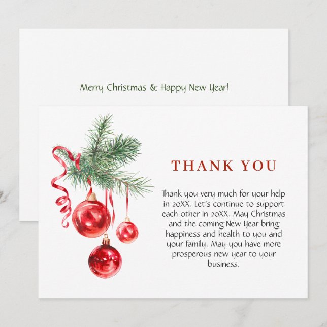 Ornament Christmas Greeting Holiday Thank You Card (Front/Back)