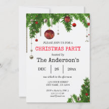 Ornament Christmas Holiday Holly Party Invitation