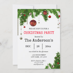 Ornament Christmas Holiday Holly Party Invitation