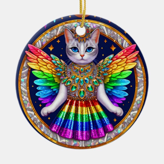 Ornament Christmas Rainbow Angel Cat (Front)