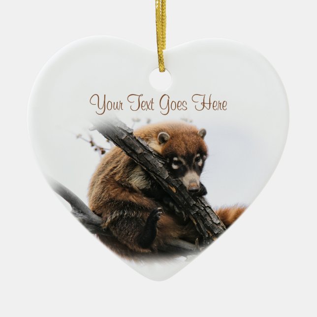 Ornament: Coatimundi #5 (Heart) Ceramic Tree Decoration (Front)