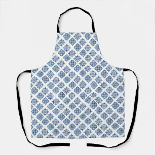 Ornament embroidered blue on white apron