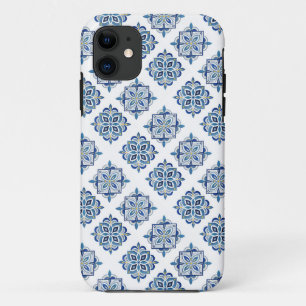 Ornament embroidered blue on white iPhone 11 case