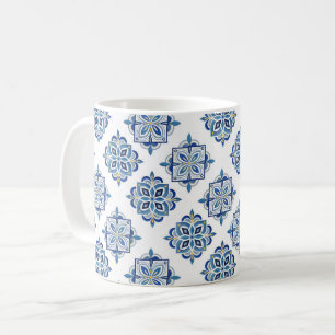 Ornament embroidered blue on white coffee mug