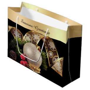 Ornament, Evergreen and Gold Ribbon Large Gift Bag