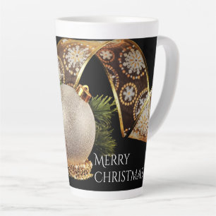 Ornament, Evergreen and Gold Ribbon Latte Mug