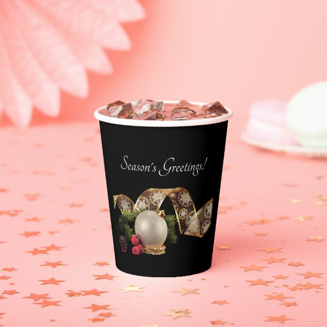 Ornament, Evergreen and Gold Ribbon Paper cup (Insitu)