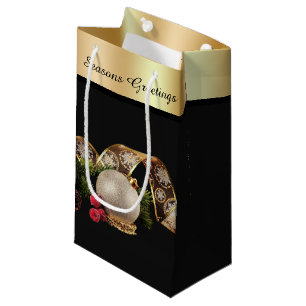 Ornament, Evergreen and Gold Ribbon Small Gift Bag