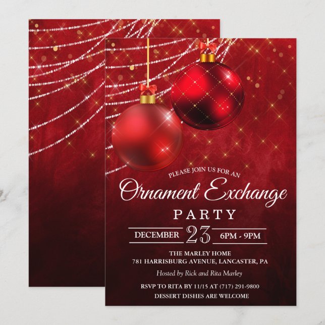 Ornament Exchange Holiday Invitation (Front/Back)