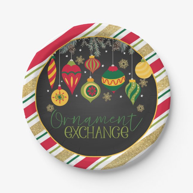 Ornament Exchange Party Plate - Blk (Front)