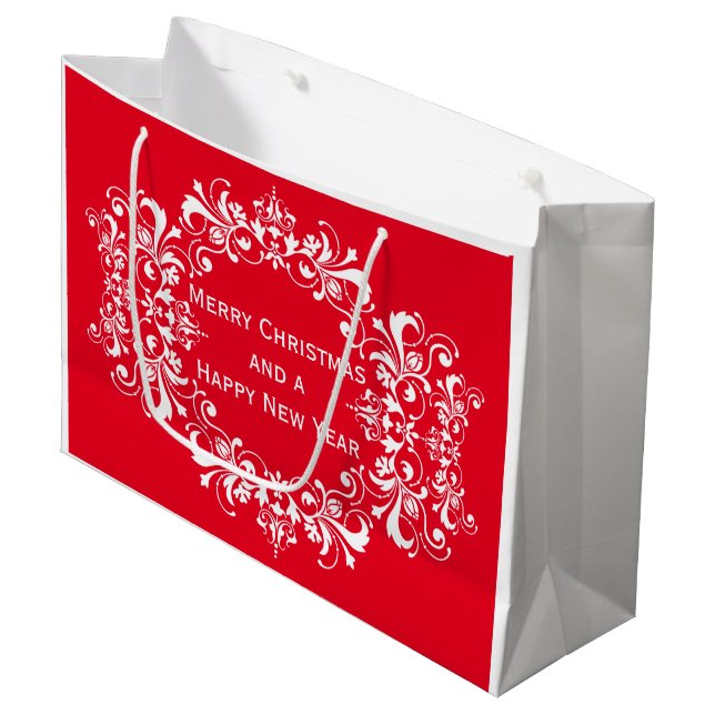 Ornament Frame white + your text & ideas Large Gift Bag (Front Angled)