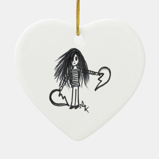 Ornament Girl, Black & White Broken Half Heart (Back)