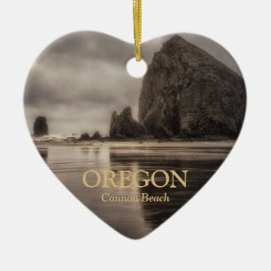 Ornament: Haystack Rock And Needles (Heart) Ceramic Tree Decoration