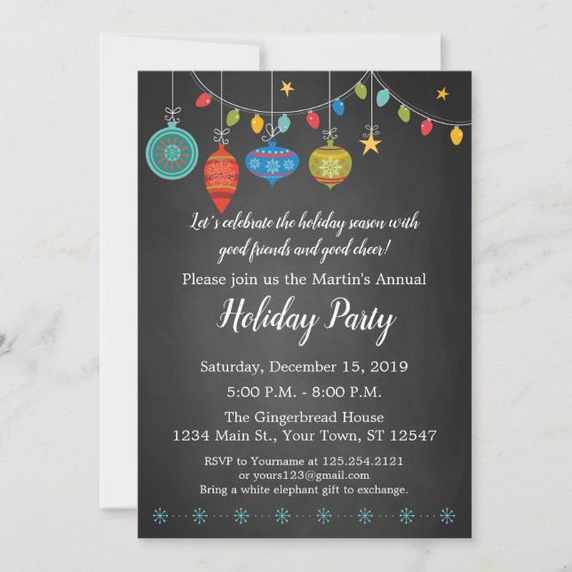 Ornament Holiday Chalkboard Party Invitation (Front)