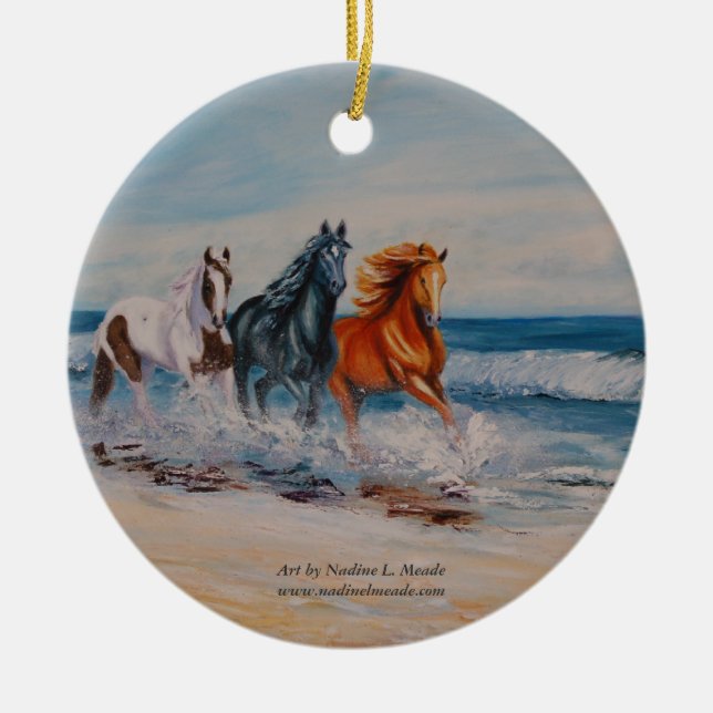 Ornament, Horses in the surf Ceramic Tree Decoration (Front)