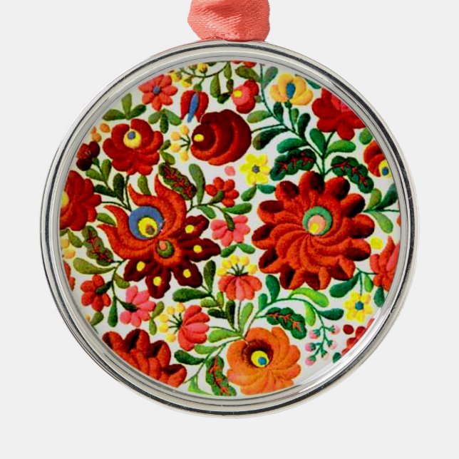 ornament, hungarian, embroidery, kalocsai metal tree decoration (Front)