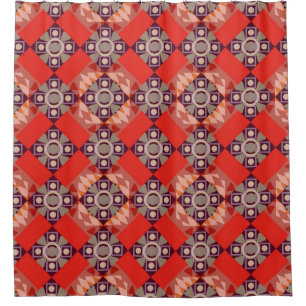 Ornament in brown, beige and red colors. Embroider Shower Curtain