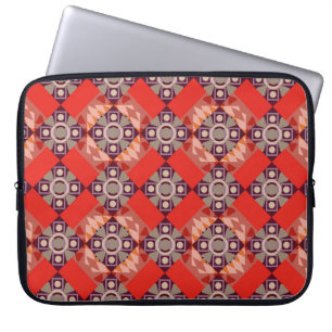 Ornament in brown, beige and red colours. Embroide Laptop Sleeve
