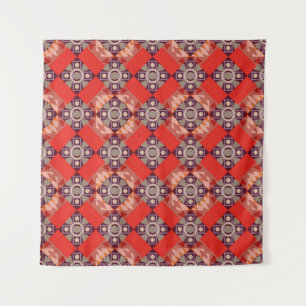 Ornament in brown, beige and red colours. Embroide Tapestry