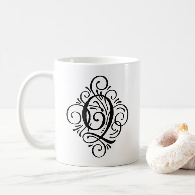 Ornament Monogram Swash Personalised Coffee Mug (With Donut)