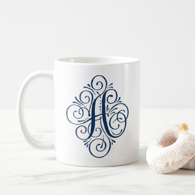 Ornament Monogram Swash Personalised Coffee Mug (With Donut)