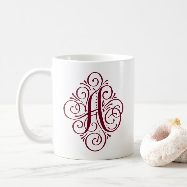 Ornament Monogram Swash Personalised Coffee Mug (With Donut)