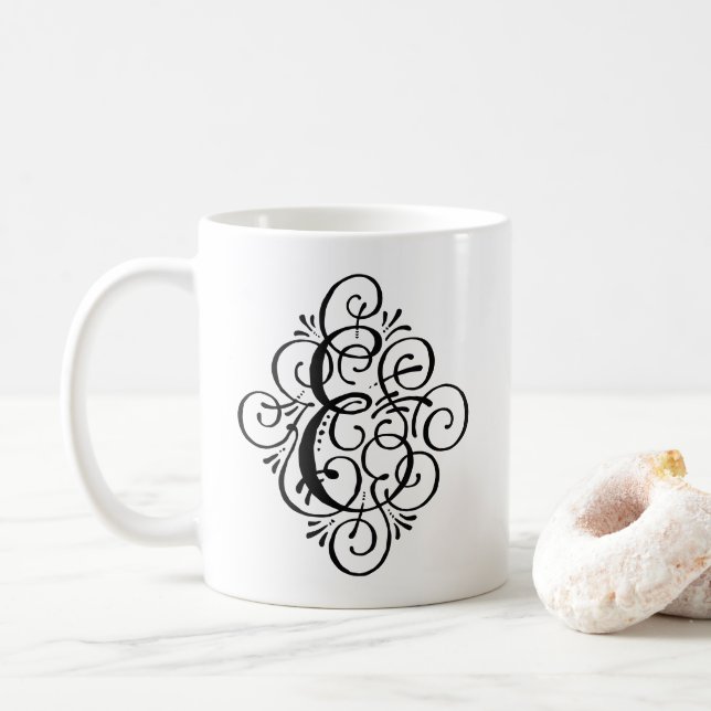 Ornament Monogram Swash Personalised Coffee Mug (With Donut)