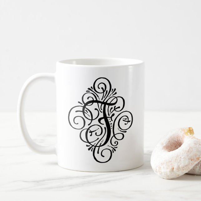 Ornament Monogram Swash Personalised Coffee Mug (With Donut)