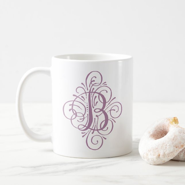 Ornament Monogram Swash Personalised Coffee Mug (With Donut)