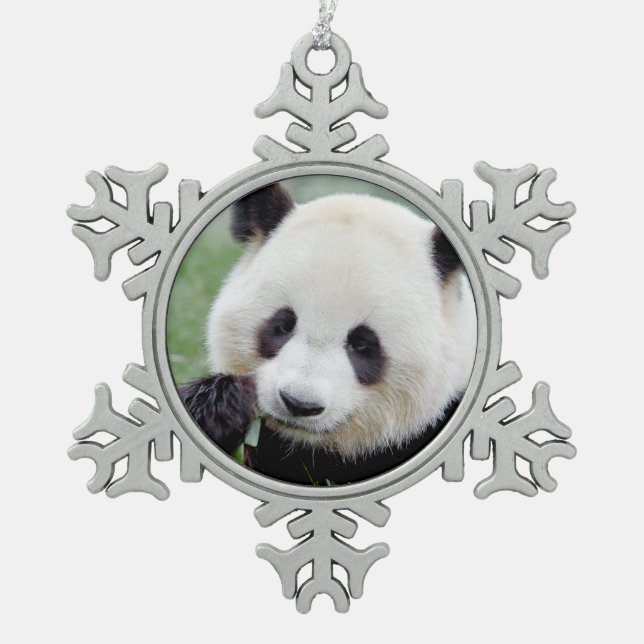 Ornament. noel giant panda, panda geant. snowflake pewter christmas ornament (Front)