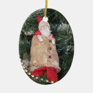 Ornament - (ovl) - Antique Santa in Tree