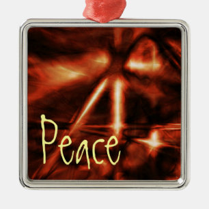 Ornament, Peace, Electric Orange Red Metal Tree Decoration